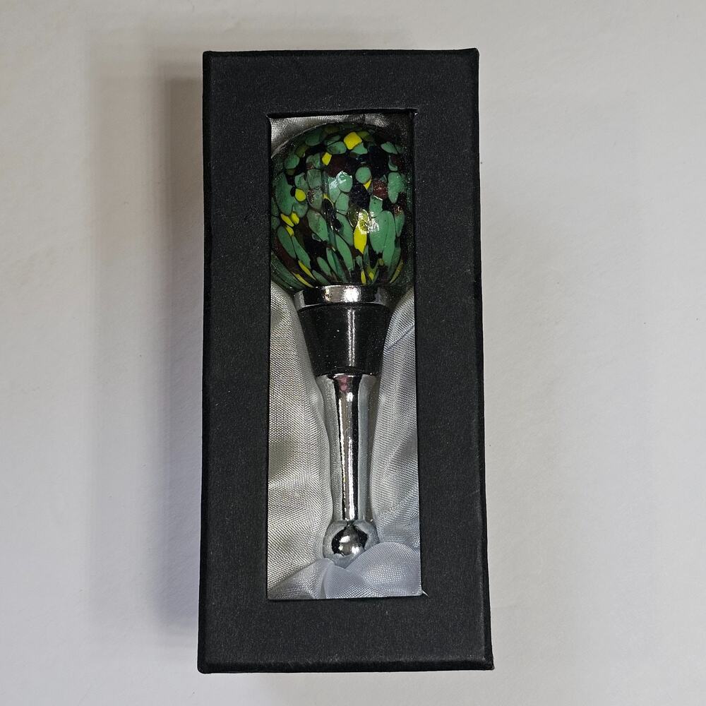 LSArts Wine Bottle Stopper Artisan Barware Gift Green Yellow Red NIB